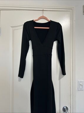 Classic Black Long Sleeve V-Neck Women's Dress